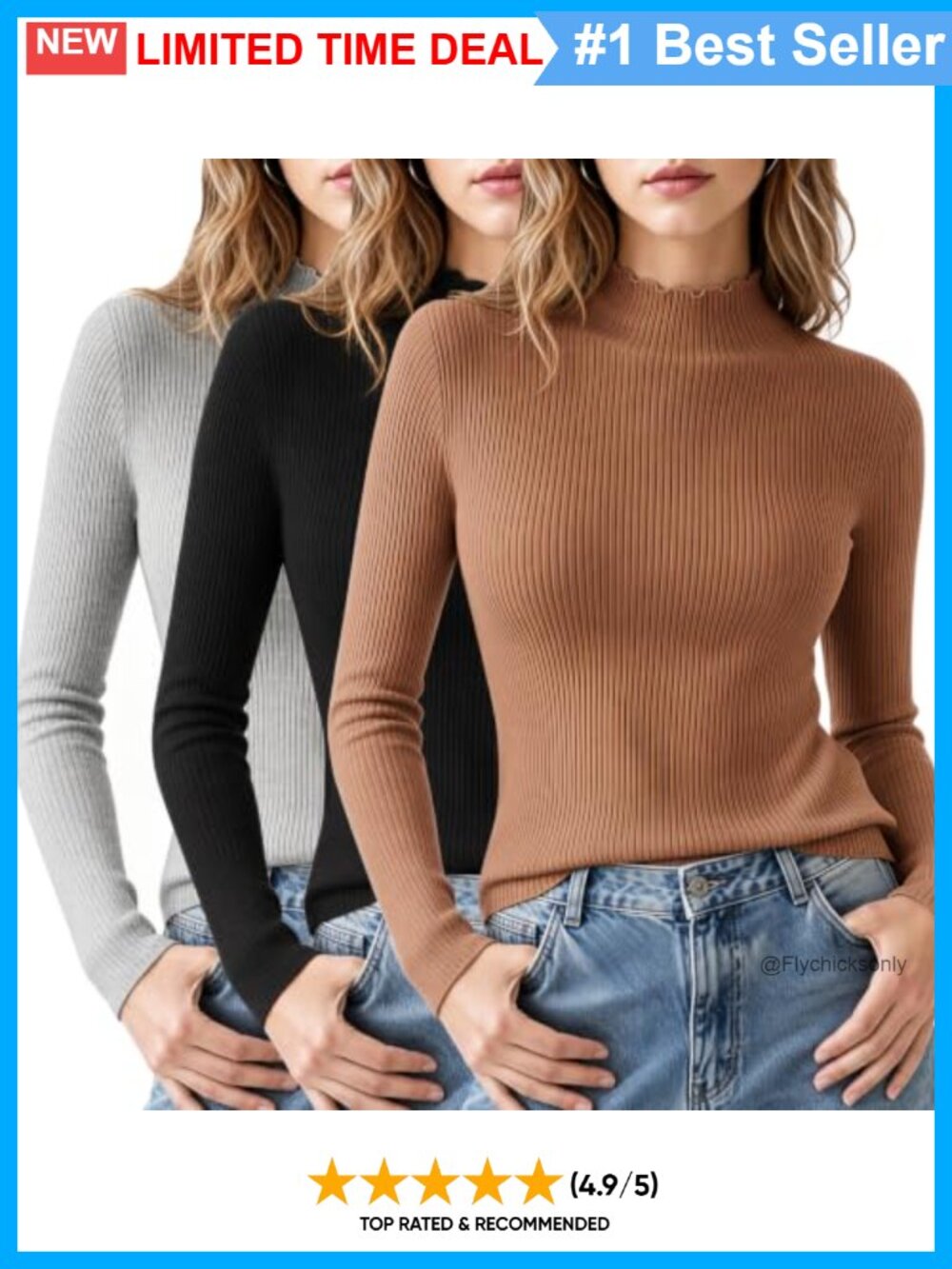 Cotton Mock Turtleneck Long Sleeve Slim Fit Top